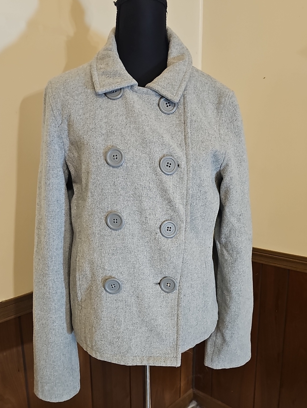 Abercrombie & Fitch East Coast Vintage Gray Wool Blend Peacoat Size L